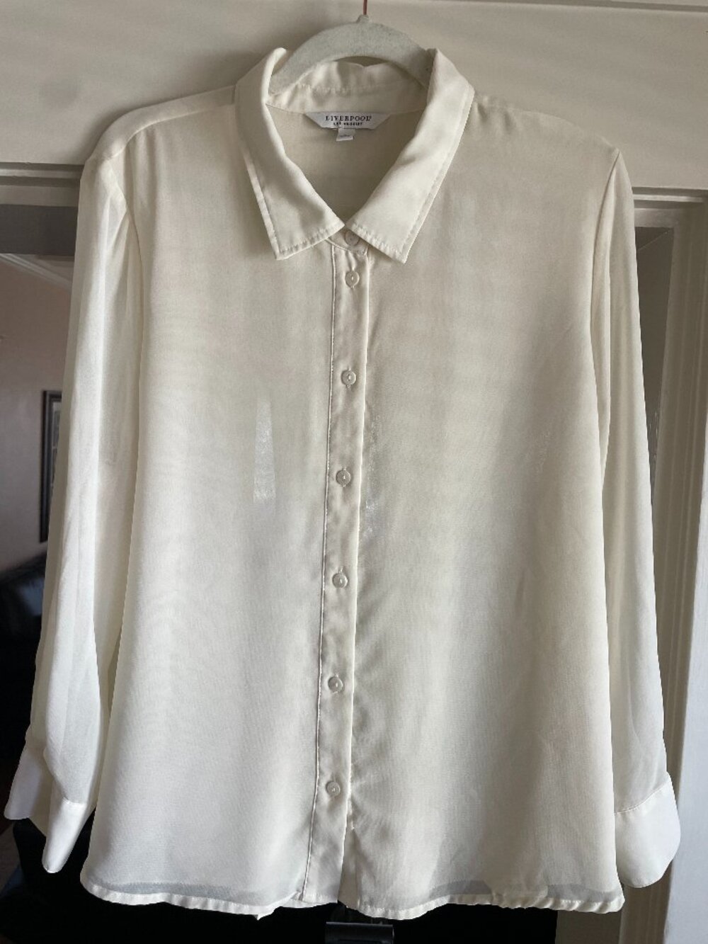 Liverpool Los Angeles Sheer Cream Pleated Back Button Up - L
